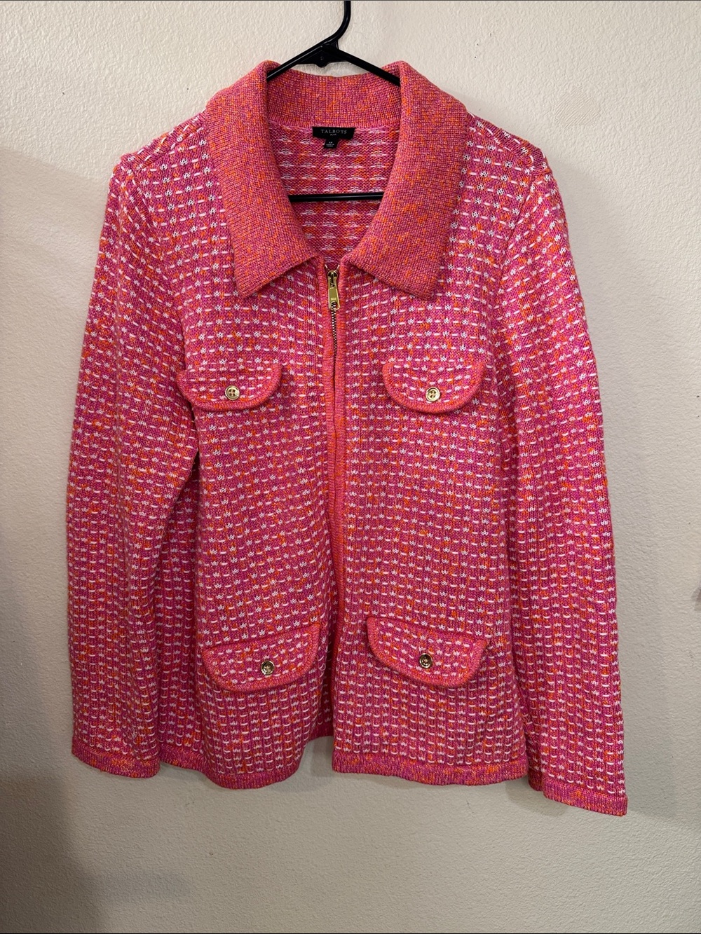 Talbots Pink Tweed Zip-Front Jacket